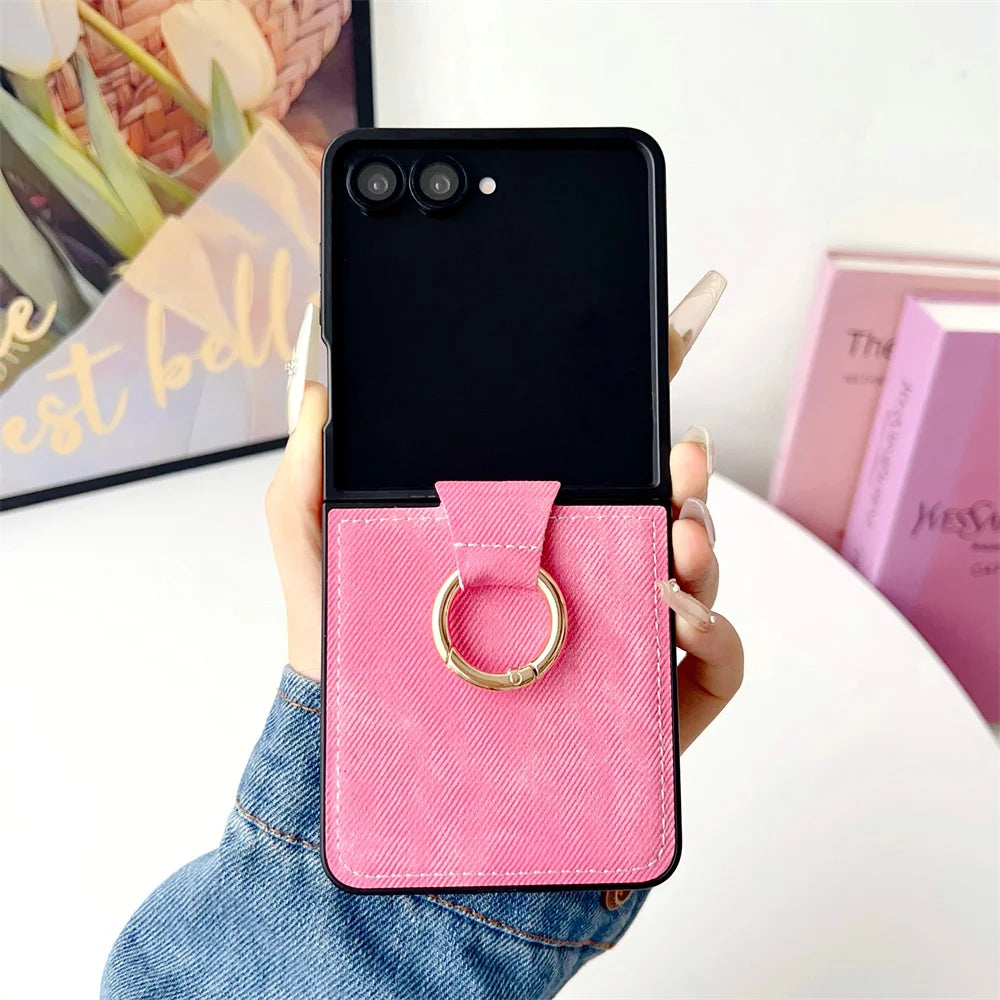 Leather Cowboy Pattern Phone Case for Samsung Galaxy Z Flip 7 6 5 4 3 Flip7 FE ZFlip7 ZFlip6 Hard Back Cover with Ring Bracket