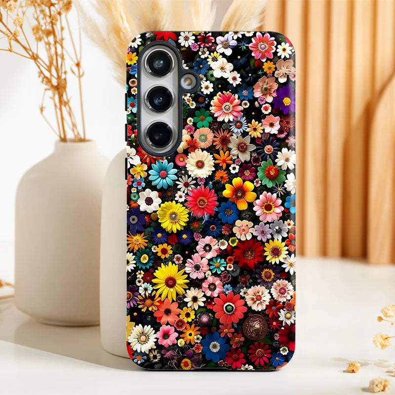 For Samsung S25 S24 S23 S22 S21 Plus Ultra S25 Edge S20 FE A56 A16 15 26 36 Colorful Floral 2 IN 1 Film shell Phone Case Cover