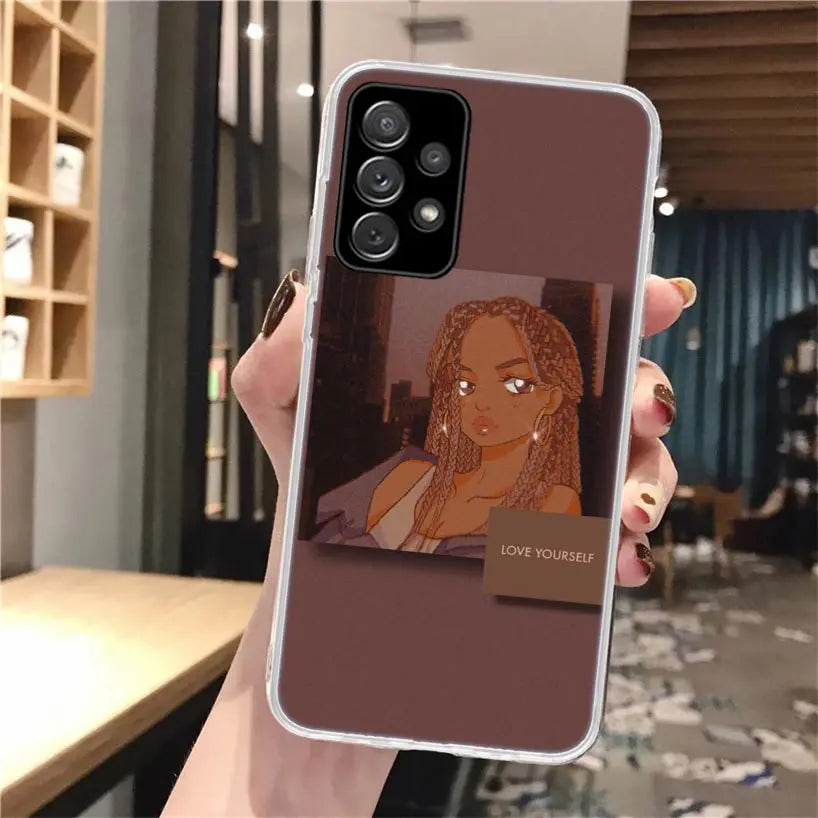 Black Girl Queen Melanin Poppin Soft Phone Case For Samsung Galaxy A14 A13 A12 A15 A54 A53 A52 A55 A34 A33 A32 A35 A24 A23 A22 A