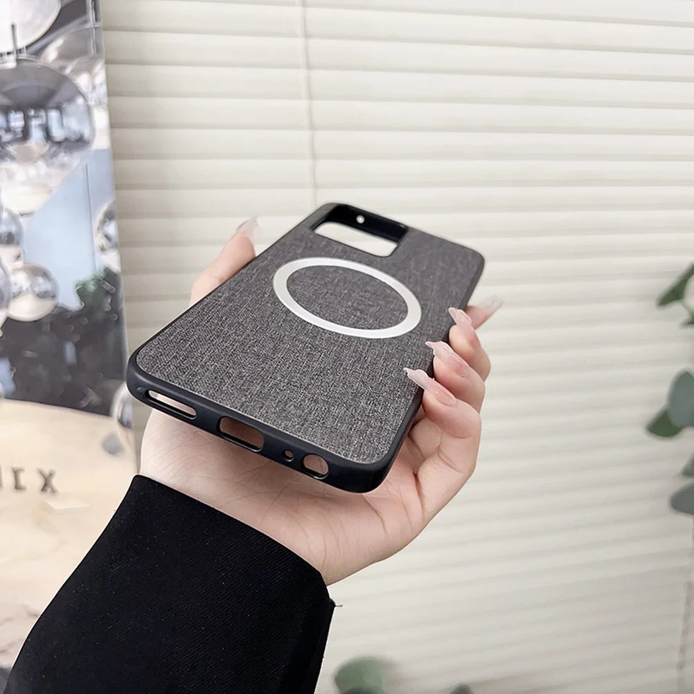 Magsafe Magnetic Plain Leather Case For Moto G 2024 G Power 2025 Motorola G Stylus 2024 G Play Cloth Wireless Charging Cover