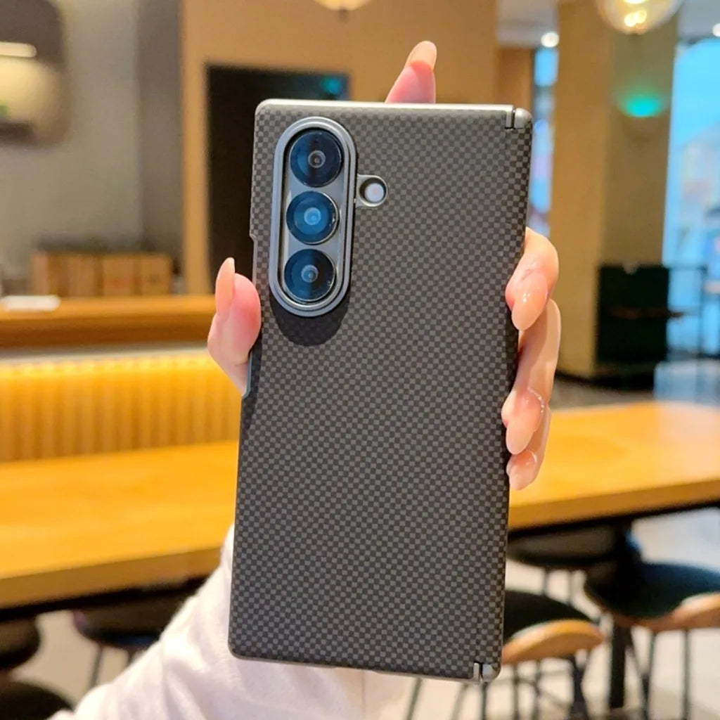 Carbon Fiber Texture Hinge Protection Magnetic Phone Case For Samsung Galaxy Z Fold 8 7 Fold8 Fold7 5G Electroplated Back Cover