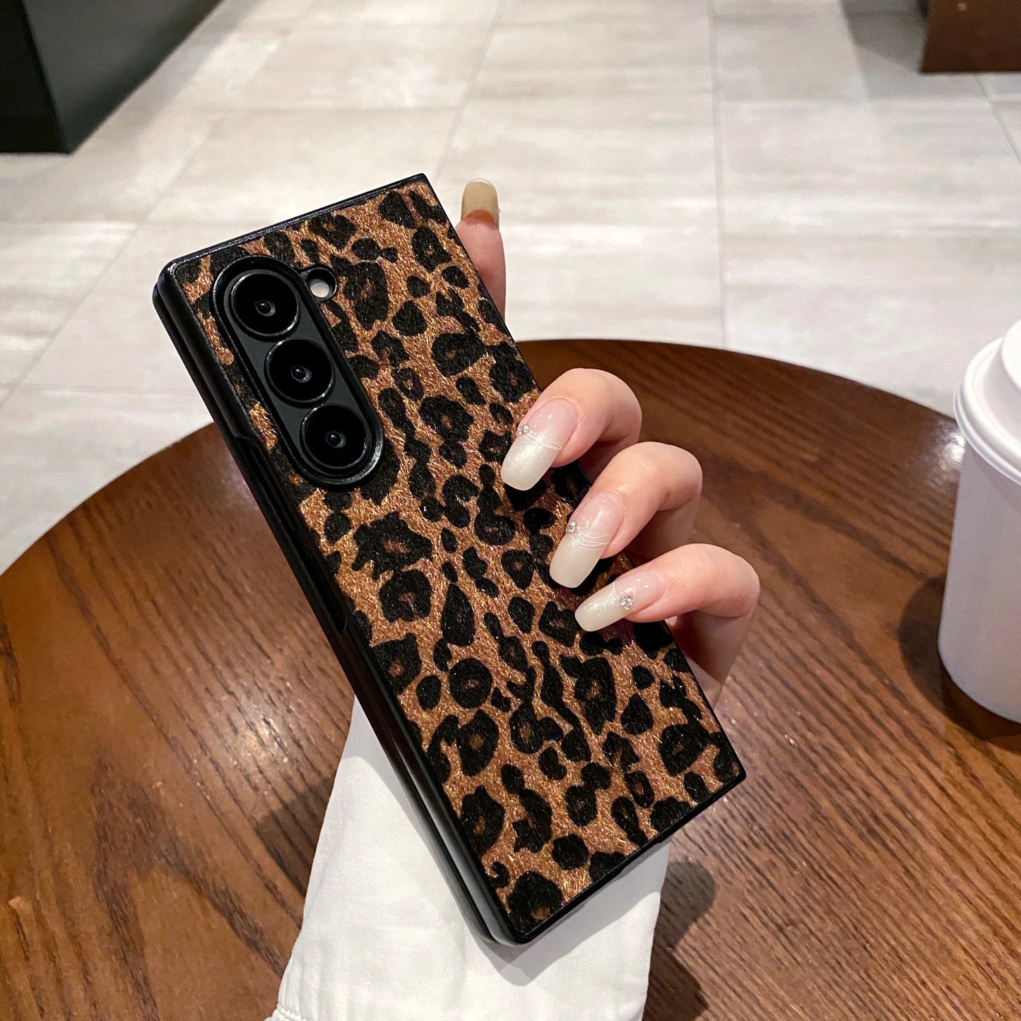 Fashion Flush Leopard Leather Plush Textured Back Cover For Samsung Galaxy Z Fold 6 5 4 3 7 5G  Luxury Hard PC Phone Case