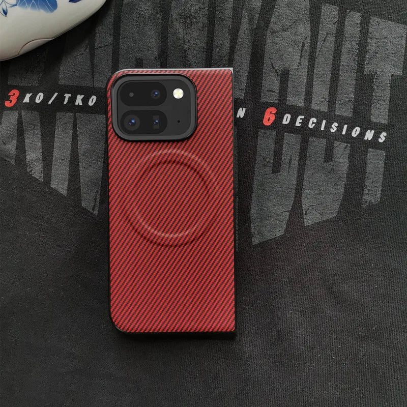 Magnetic Case for Google Pixel 10 9 Pro Fold Leather Carbon Fiber Texture Cover for Mag-safe Wireless Chagre Shell Phone Fundas