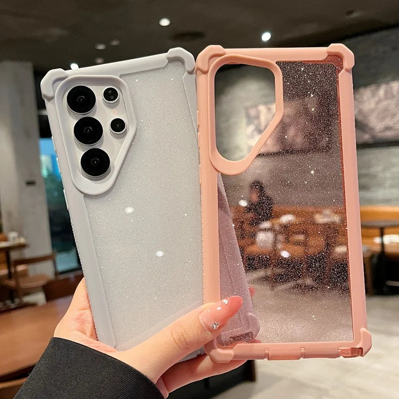 Luxury Space Shell Transparent Glitter Bling Phone Case For Samsung Galaxy S25 S24 Plus Ultra Shockproof Airbag Proteciton Cover