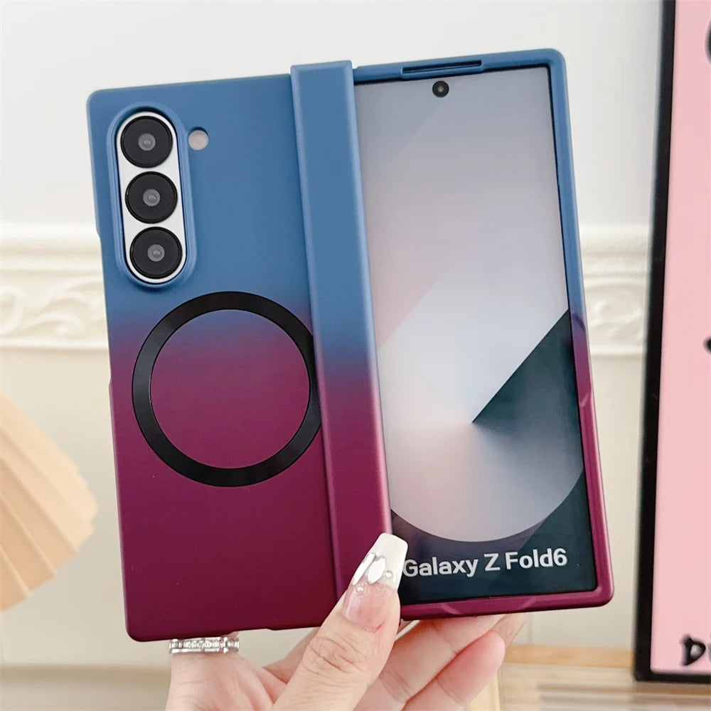 Gradient Dual Color Magnetic Liquid Silicone Phone Case for Samsung Galaxy Z Fold 7 6 5 4 Zfold3 Case For Magsafe Charging Cover
