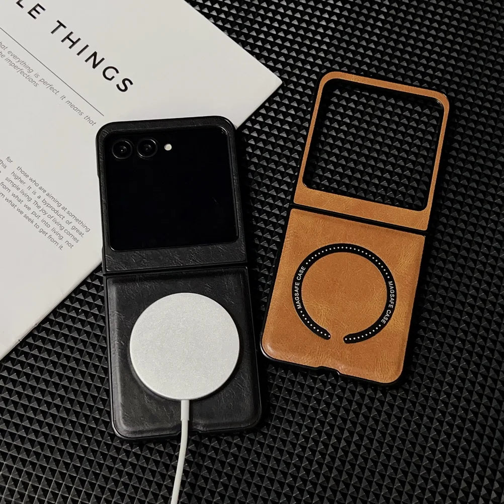 Retro Plain Vegan Leather With Magnetic Ring Case For Motorola Razr 60 Ultra razr60 Moto Razr 50 Razr+ 2024 Camera protect Cover