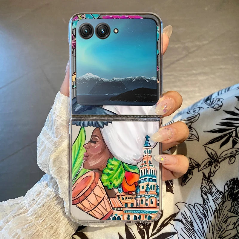 Colorful Stars Patterned Phone Case For Motorola Razr 60 50 Ultra Razr 50 40 Ultra 50 40 Shockproof Clear Hard PC Folding Cover