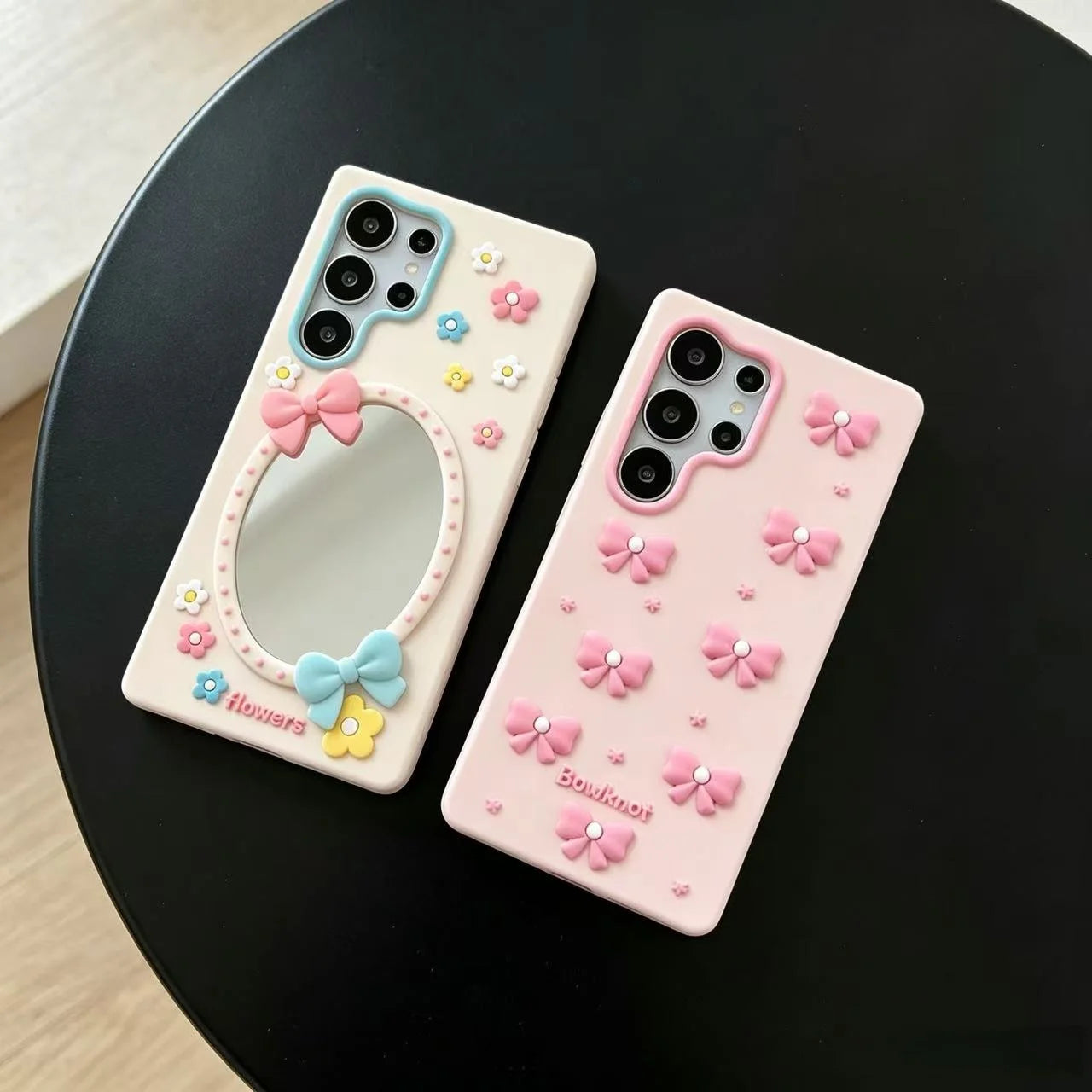 For Samsung S26 S25 S24 S23 S22 Ultra FE A57 A37 A07 A06 A56 A36 A26 A17 A16 A15 A35 A55 A24 3D Cartoon Bowknot Mirror Case