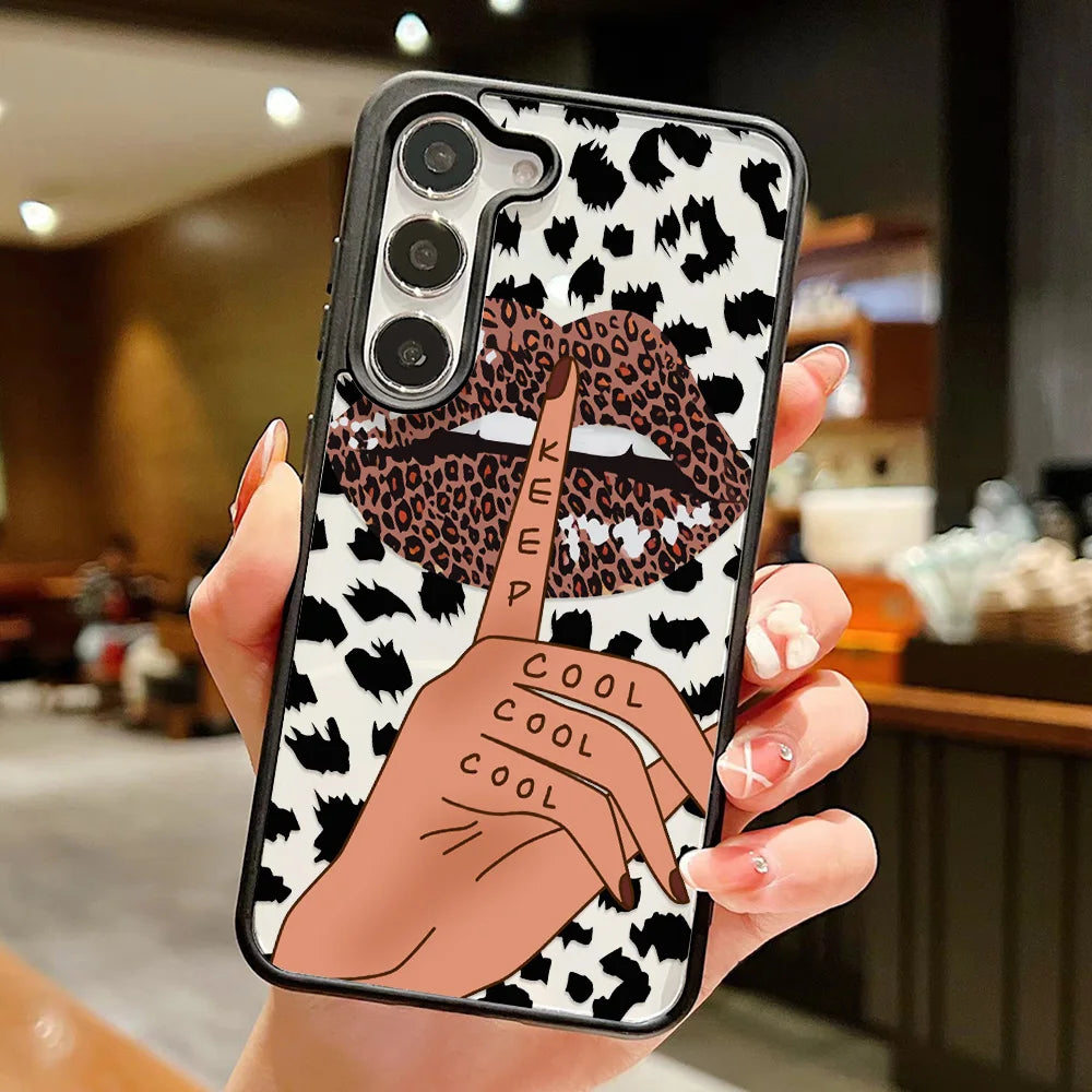 Silicone Matte Phone Case For Samsung A56 5G A17 A16 A55 A54 A15 A07 A06 A36 A35 A26 A25 A05s A12 A13 A14 A34 Leopard Lips Cover