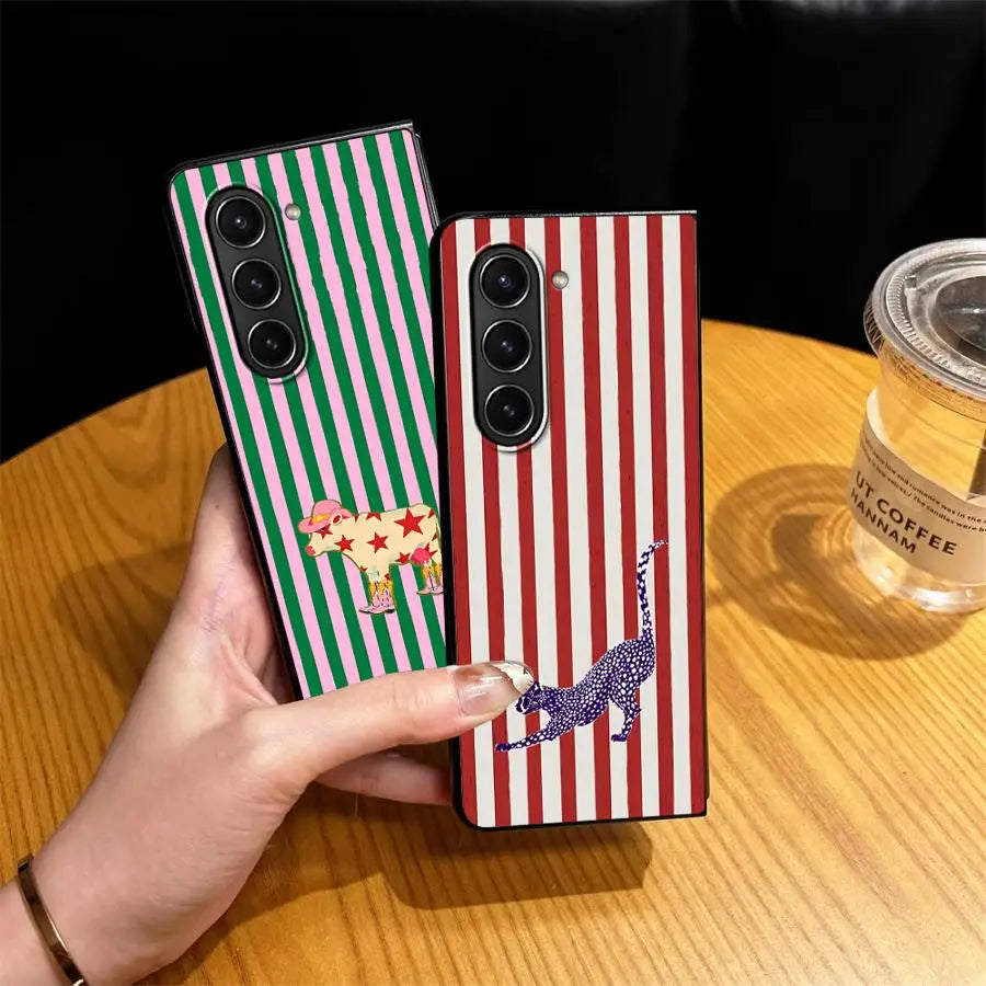 Case for Samsung Galaxy ZFold4 Z Fold 7 6 5 4 3 ZFold3 ZFold5 ZFold7 ZFold6 Back Phone Cover Striped Animal