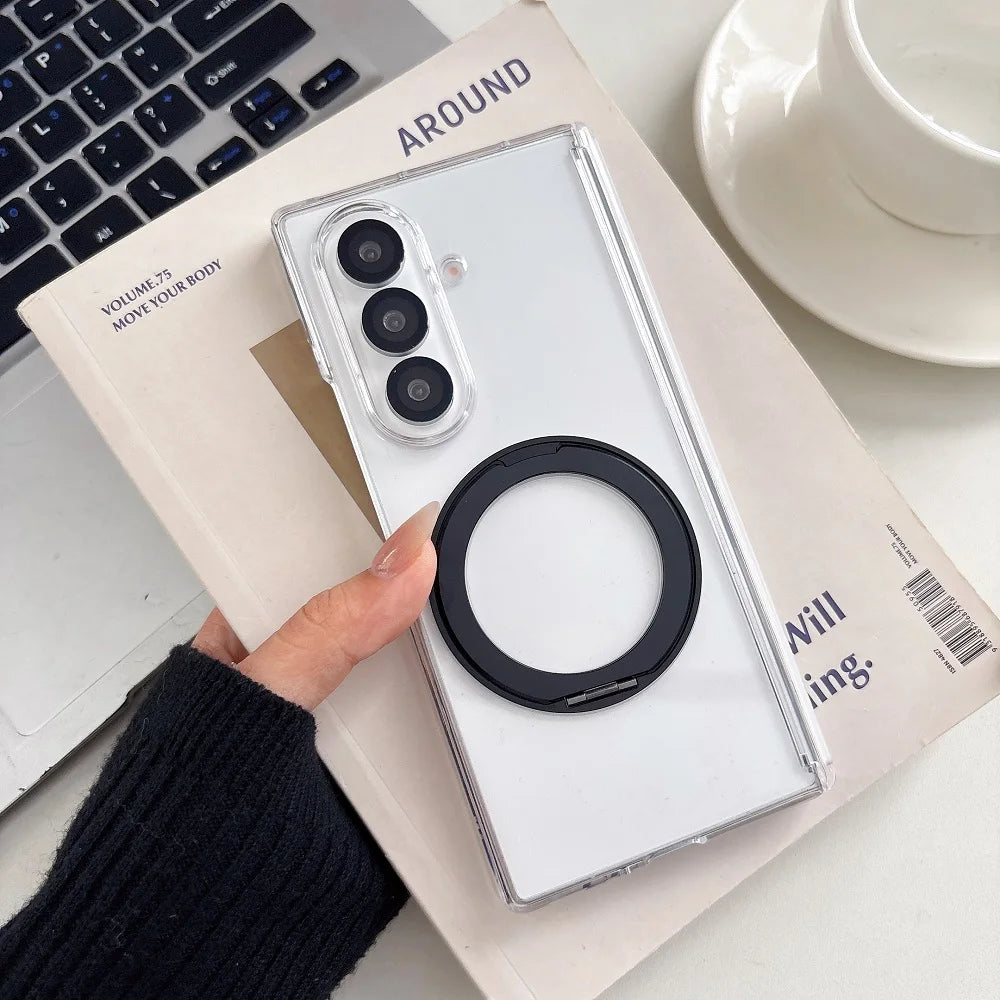 360° Rotating Bracket Transparent Phone Case For Samsung Galaxy Z Fold 7 6 5 4 2pc-Set Hinge Protection Shockproof Back Cover