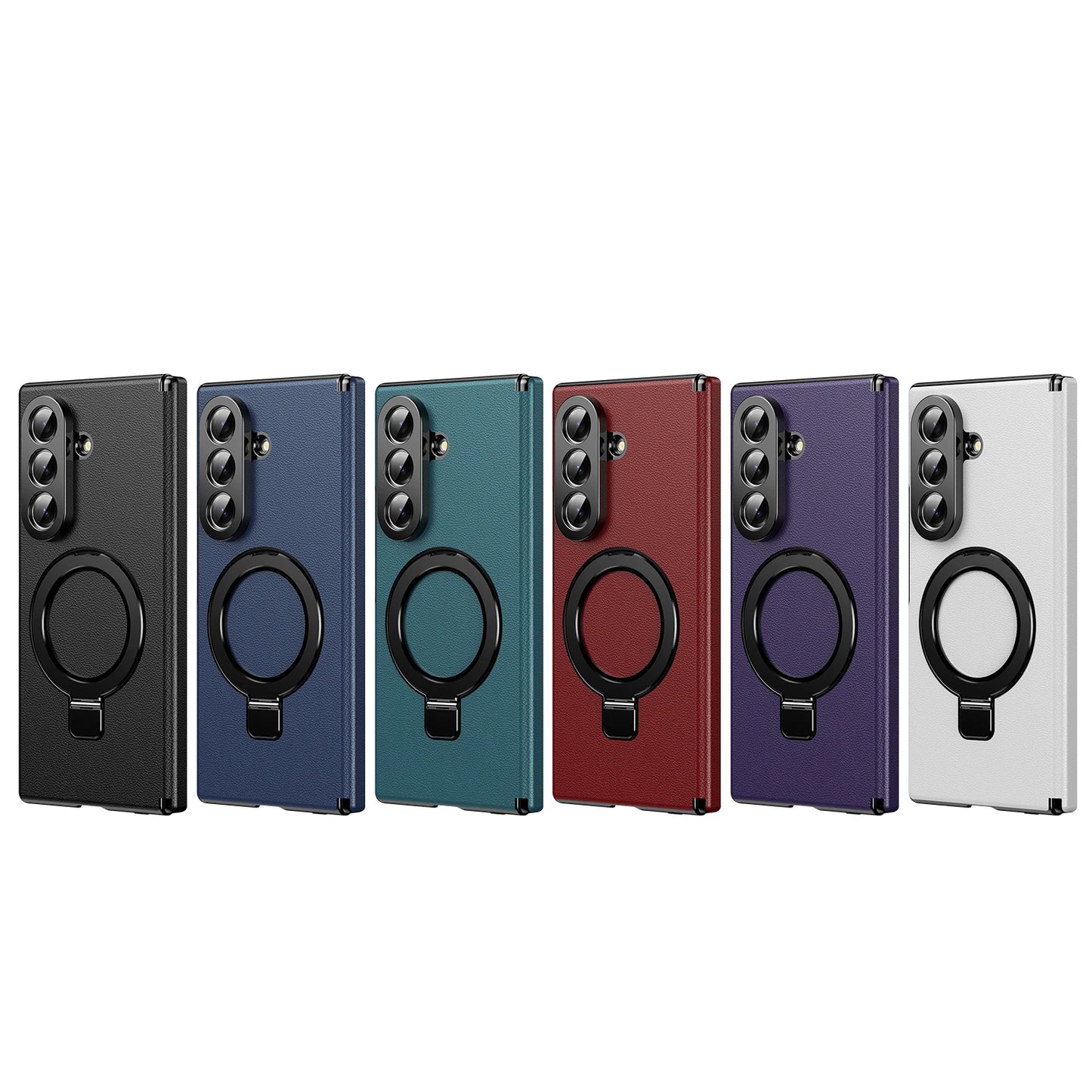 Hidden Stand Magnetic Leather Case For Samsung Galaxy Z Fold 7 6 5 4 Bracket Cover With Clear Glass Screen Protector
