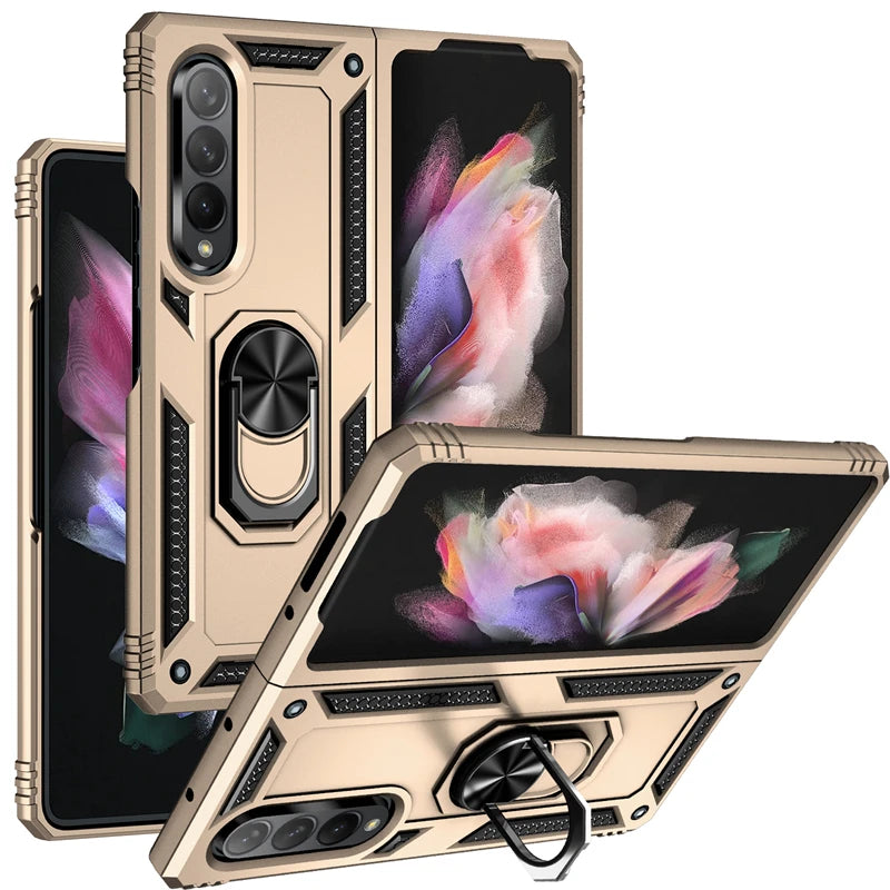 For Samsung Galaxy Z Fold3 5G ZFlod3 Case Magnetic Car Holder Ring Stand Shockproof Armor Phone Case For Sumsung Z Fold 3 Cover