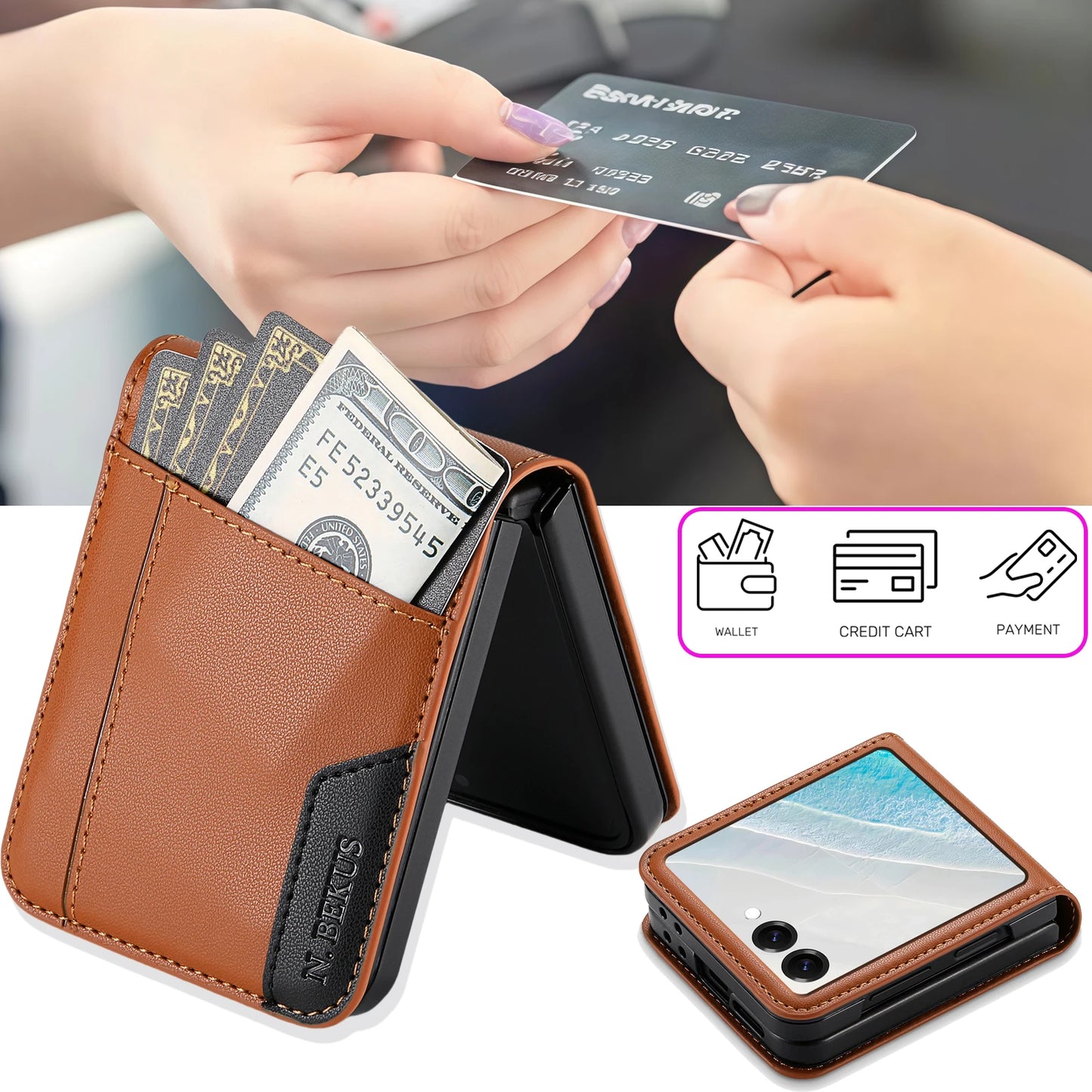 Business Leather Wallet Card Solt Case For Samsung Galaxy Z Flip 7 7fe 5G Flip 6 ZFlip 5 4 3 Flip7 Flip6 Magnetic Bag Skin Cover