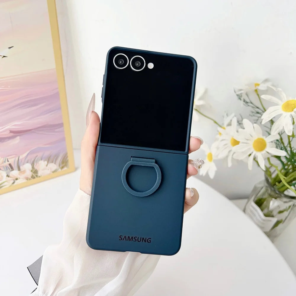 For Samsung Galaxy Z Flip 8 7 6 5 Gradient Matte PC Case Flip8 Flip7 Luxury Liquid Silicone Ring Holder Shockproof Back Case