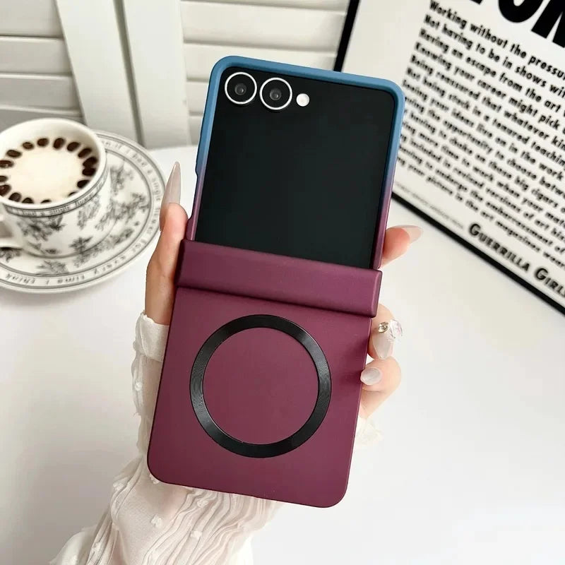 Magnetic Hinge Phone Case for Samsung Galaxy Z Flip 8 7 6 5 4 3 Flip8 Flip7 FE for Magsafe Double Color Gradient PC Back Cover