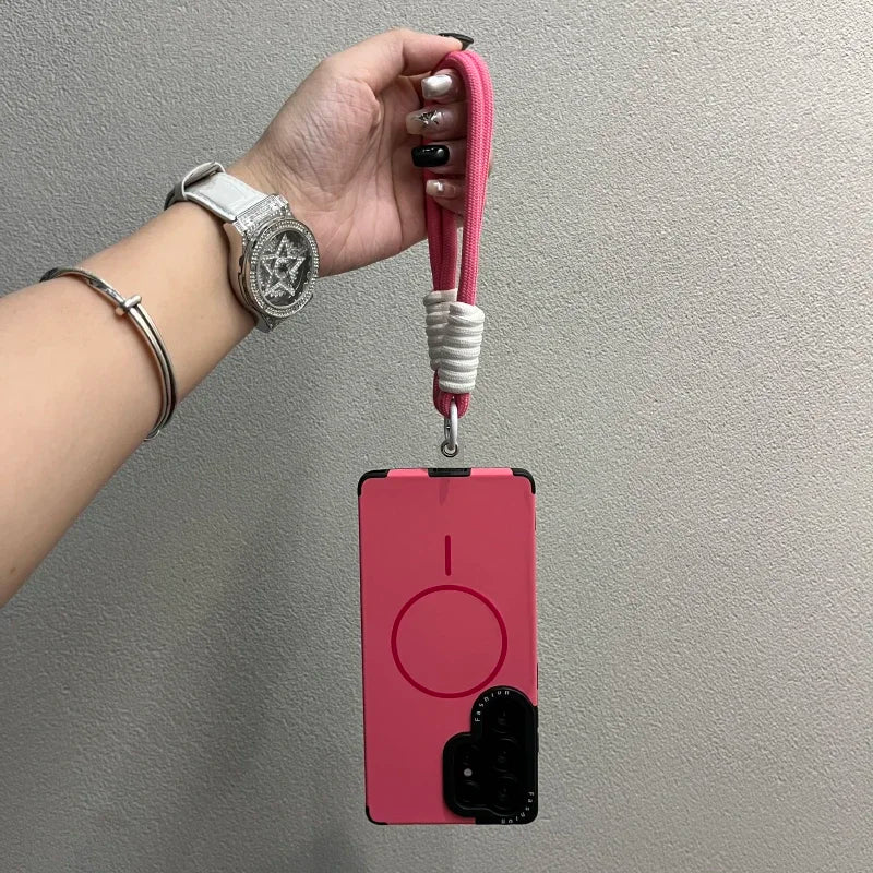 Pure Colour Fine Ring Magnetic Suction Liquid Lanyard Case for Samsung S22 S23 S24 S25 Ultra S25 Plus S25 Frame Printing Cover