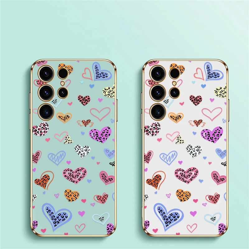 For Samsung Galaxy S25 Ultra Phone Case Cute Cartoon Love Heart Pattern Cover For Samsung S22 Ultra S21 Plus S24 Plus S23 FE