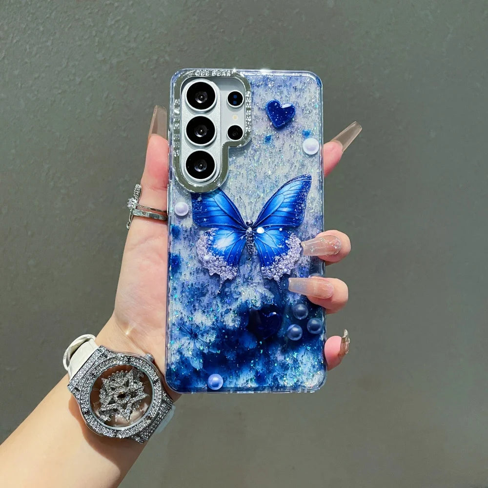 Ins Fashion Butterfly Glitter Cute Case for Samsung Galaxy S26 S24 S25 Plus S23 Ultra S26ultra Bing Love Shockproof Cover Shell