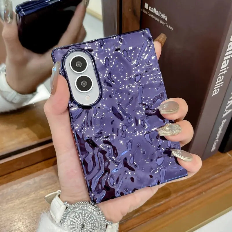 Unique Water Ripple Wrinkles Plating Case For Samsung Z Fold 8 Ultra Fold8 Wide Galaxy Z Fold 7 6 5 4 Slim Mat Shockproor Cover
