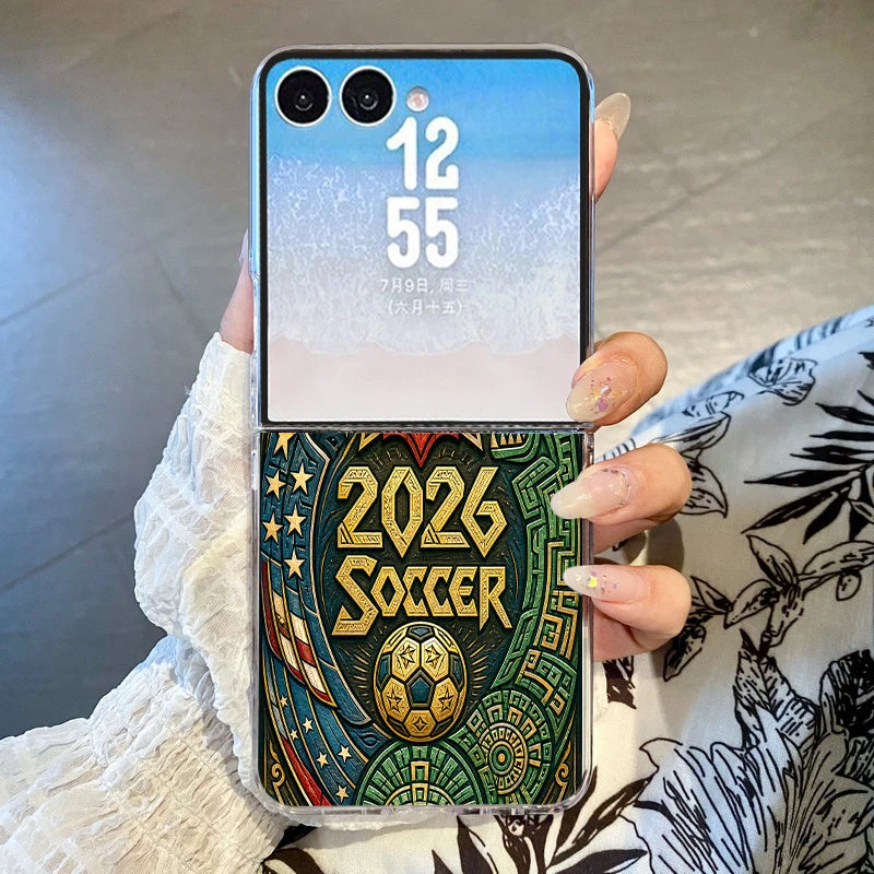 Creative Passion Soccer Ball Pattern Phone Case For Samsung Galaxy Z Flip7 FE Flip6 Flip 7 6 5 4 3 Clear Folding Hard PC Cover