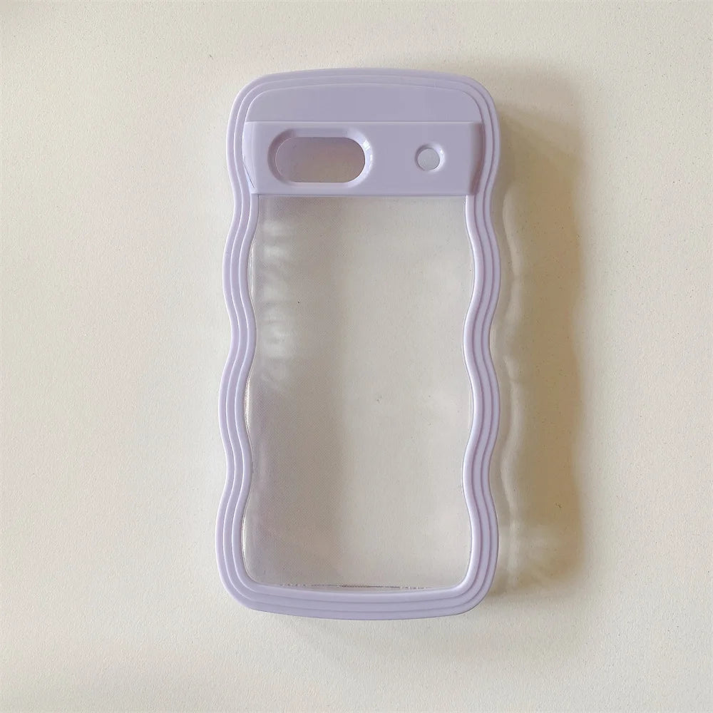 2IN1 Creative Curly Wavy Transparent Case For Google Pixel 9 Pro 9A 8 8A 7A Candy Color Shockproof Clear Hard Acrylic Back Cover