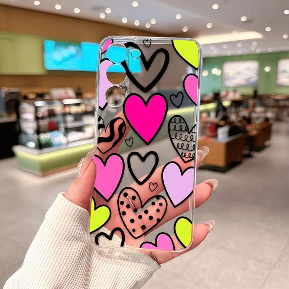 Heart Shape Graffiti Clear TPU Phone Case For Samsung Galaxy S26 S25 S24 S23 S22 S21 S20 Ultra Plus FE Edge 2022 5G Slim Cover