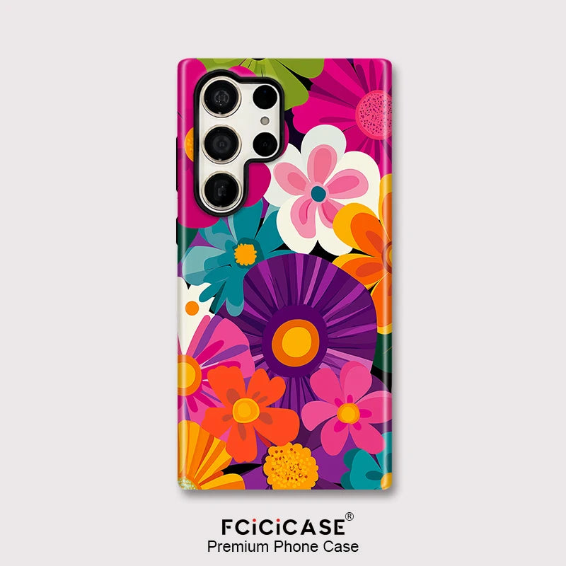 Fcicicase A56 5G Colorful Flower Phone Case For Samsung Galaxy S24 Plus S25 Ultra S23+ S20 FE A16 A26 A36 Matte Acrylic Cover