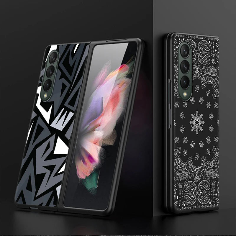 Black Art Pattern Case for Samsung Galaxy ZFold3 ZFold4 Z Fold 7 6 5 4 3 ZFold5 ZFold7 ZFold6 Back Phone Cover
