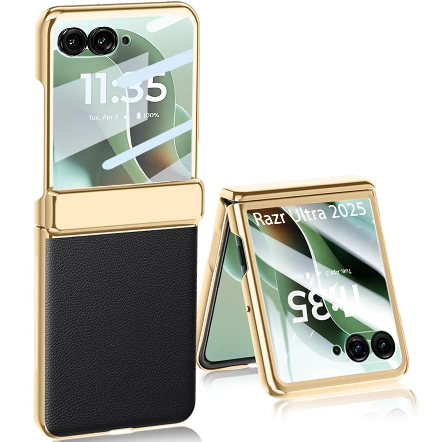 Electroplated Hinge Phone Case Screen Lens Protector For Motorola Razr Ultra 2025 Razr 2024 PU Leather Hard Back Cover