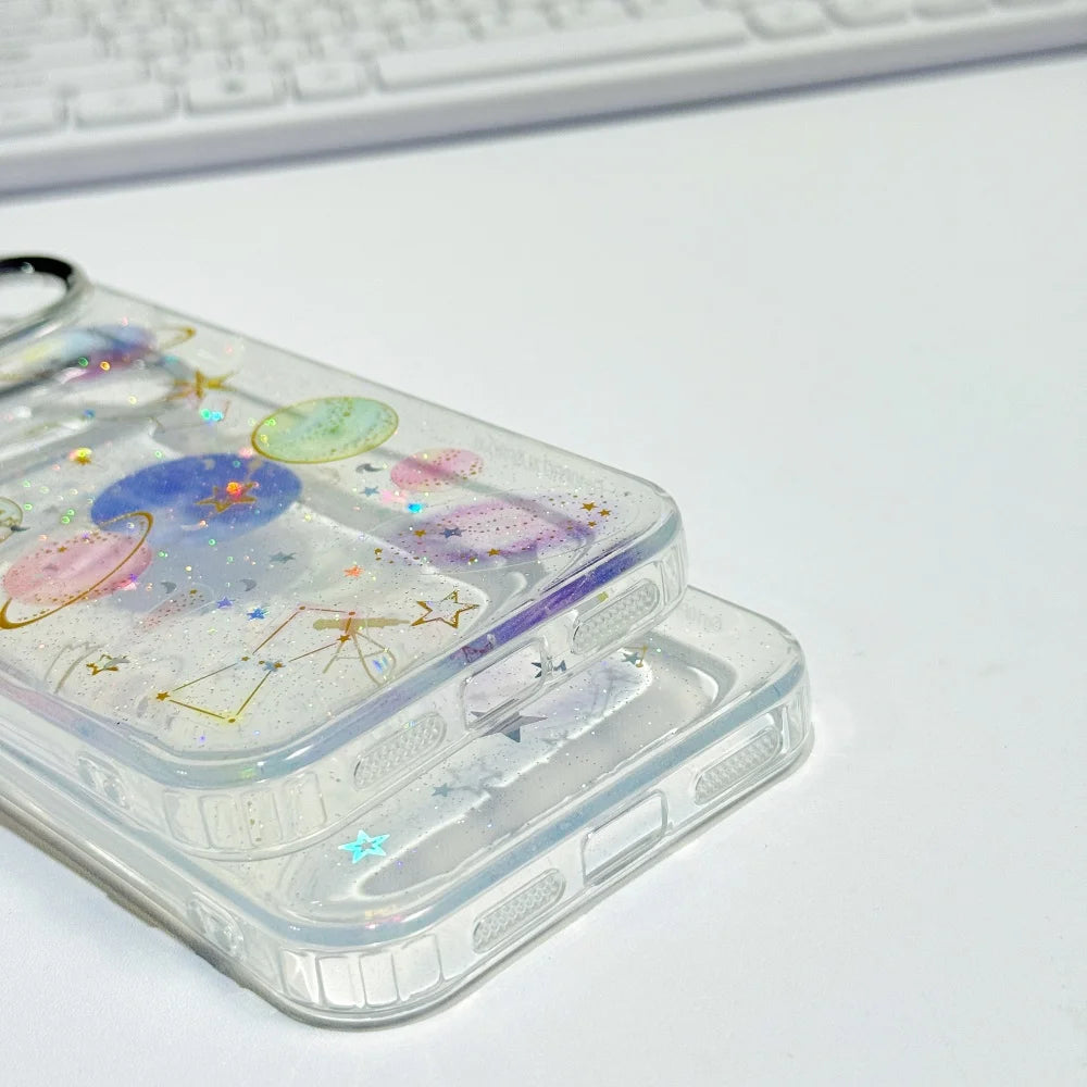 Glitter Star Planet TPU Cases For Google Pixel 9 8 7 6 5 A Pro Transparent PC Drop Glue Cover for Google Pixel 10 9 pro XL 4 a