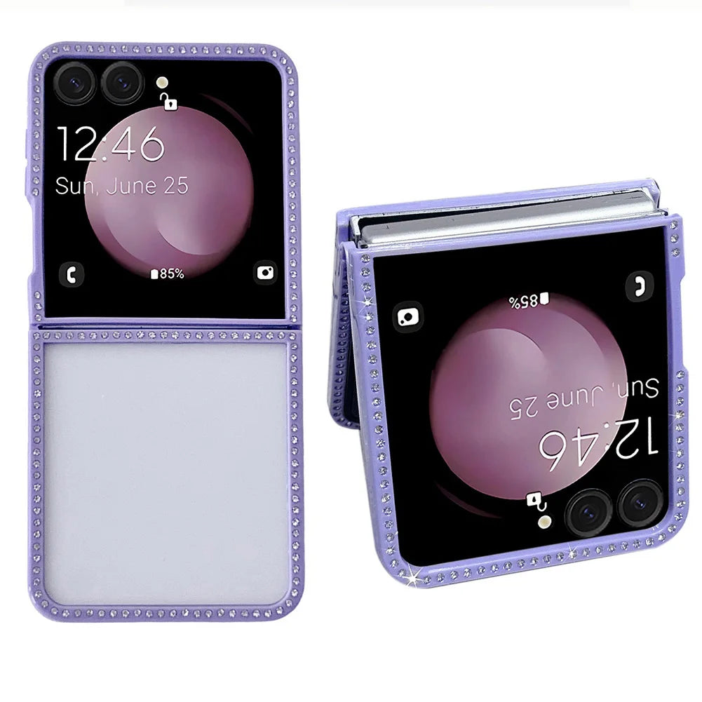 Bling Shiny Rhinestone Bordered Transparent Phone Case For Samsung Z Flip 7 fFlip7 FE Galaxy Z Flip 6 5 4 3 Protect Cover