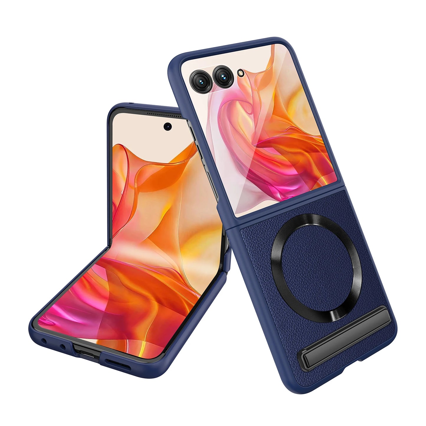 Luxury Leather Magsafe Ring Case For Motorola MOTO RAZR 50 Ultra RAZRPlus 2024 Kickstand Holder Cover 9H HD Glass Film Protector