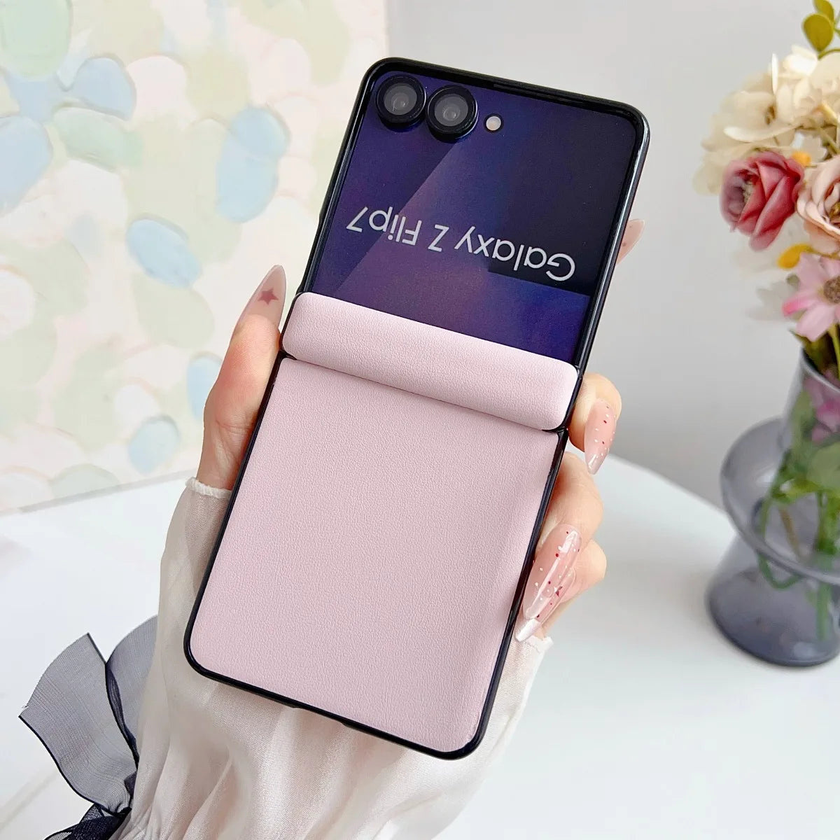 Luxury Leather Solid Color Matte Case for Samsung Galaxy Z Flip 8 7 6 5 Flip8 Flip7 Flip6 Shockproof Cover for Samsung Zflip7 FE