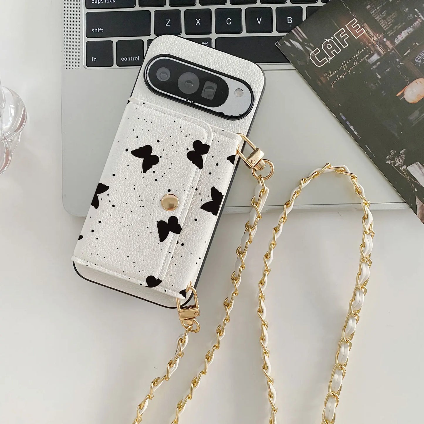 Unique Ink Dot Butterfly Wallet Case Lychee PU Leather Patch for Google Pixel 10 7 6 8 9a /Pixel 6 7 8 9 10Pro XL