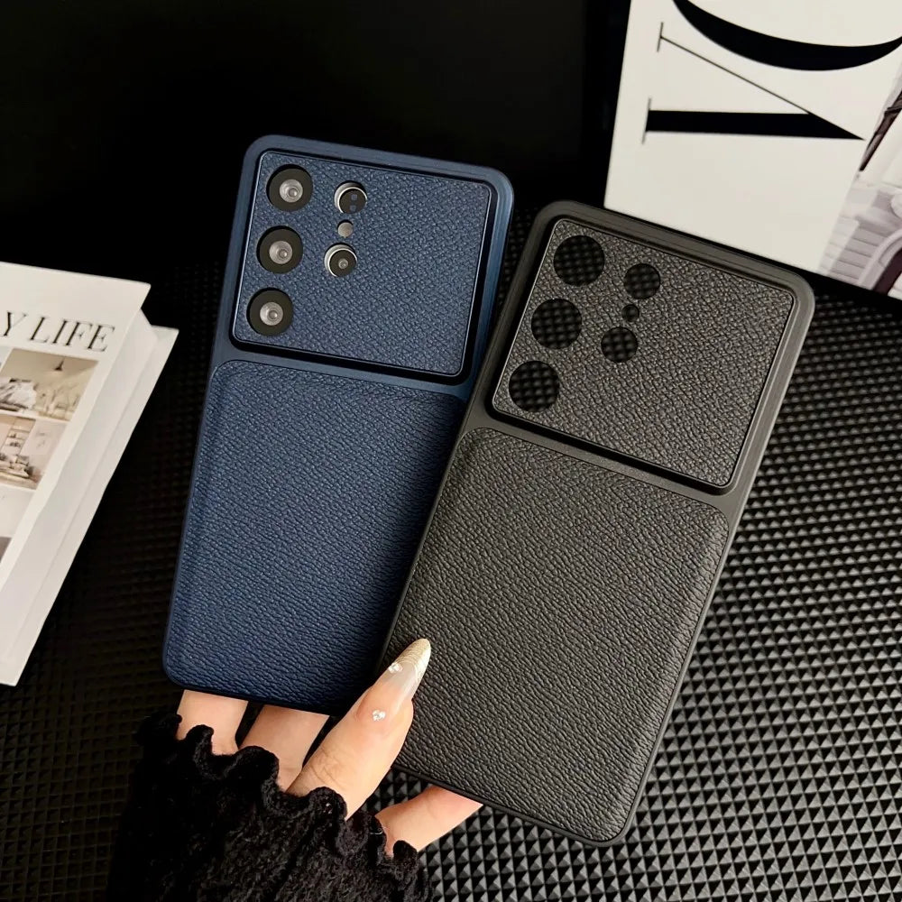 Light luxury Leather Thin Phone Case For Samsung Galaxy S26 Ultra S25 Plus S24 FE Large Window Camera Protection Matte Cover