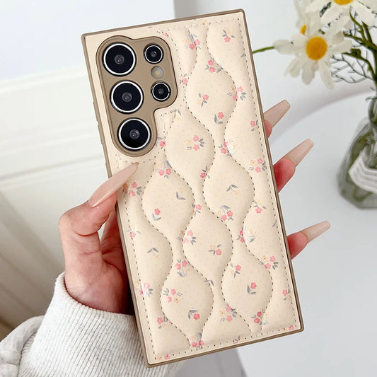 Luxury Leather Floret Bracelet Cover Case For Samsung Galaxy S25 Ultra S24 Plus S23 S24 S25 Mobile Phone Case