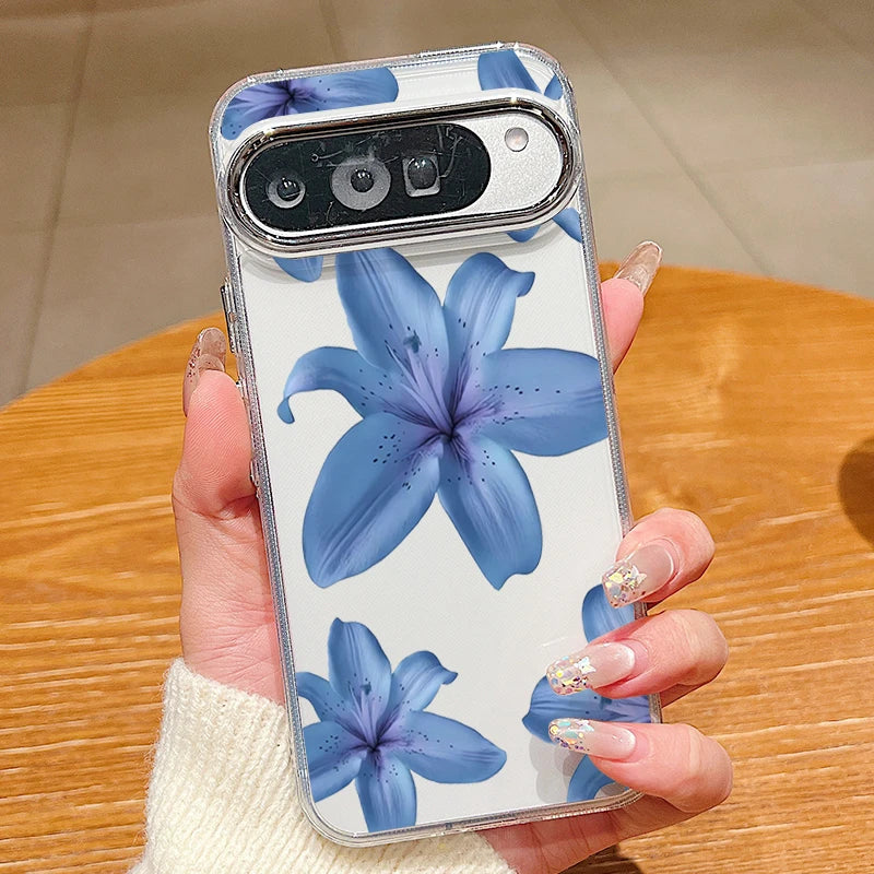 Rose Flowers Pattern Phone Case For Google Pixel 10 9 Pro XL 10 9 8 7 Pro 9A 8A 7A Shockproof Plating Soft TPU Transparent Cover