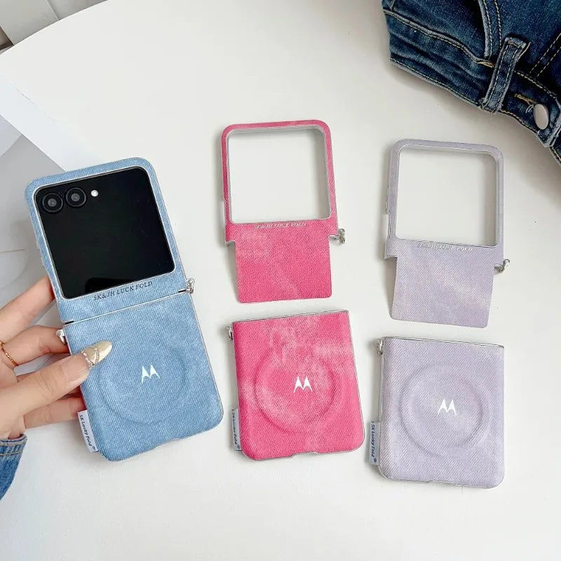 Fashion Denim Fabric Texture Flip Case For Motorola Razr 70 Ultra 60 50 Ultra 2026 2025 2024 Magnetic Shockproof Protector Cover