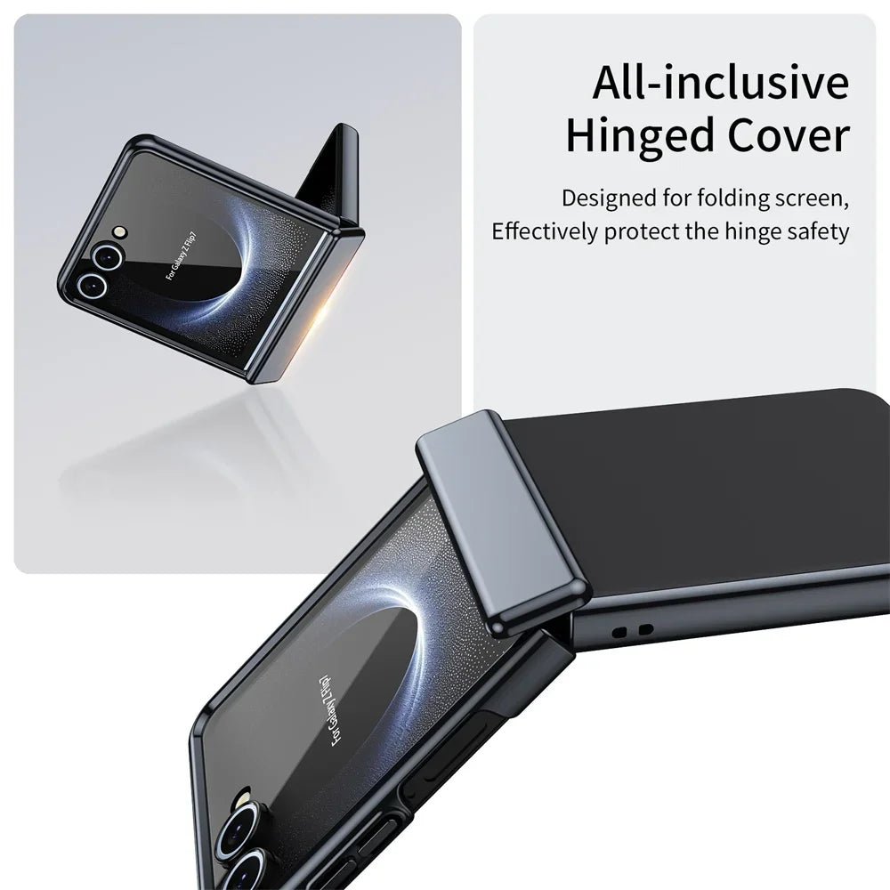 Plating Hard Shell Phone Case for Samsung Galaxy Z Flip 7 6 5 4 3 Flip7 Flip6 Flip5 Flip4 Membrane Hinge Protective Cover