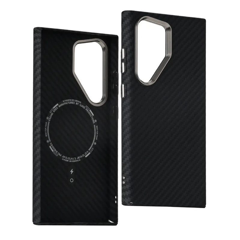 For Samsung S25 S23 S24 Ultra Plus Carbon Fibre Relief MagSafe Phone Case Wireless Charging PC Shockproof Cover For Galaxy S25+