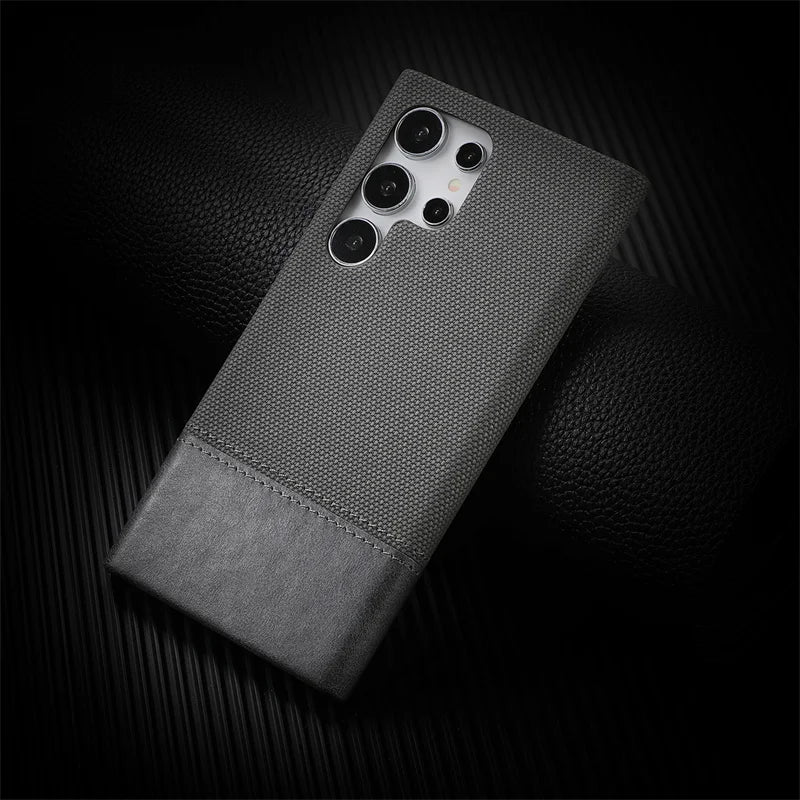 For Samsung Galaxy S23 S24 S25 Ultra Personalised Nylon Fabric Stitched With Leather Case Frameless Cooling Shockproof PC Cover