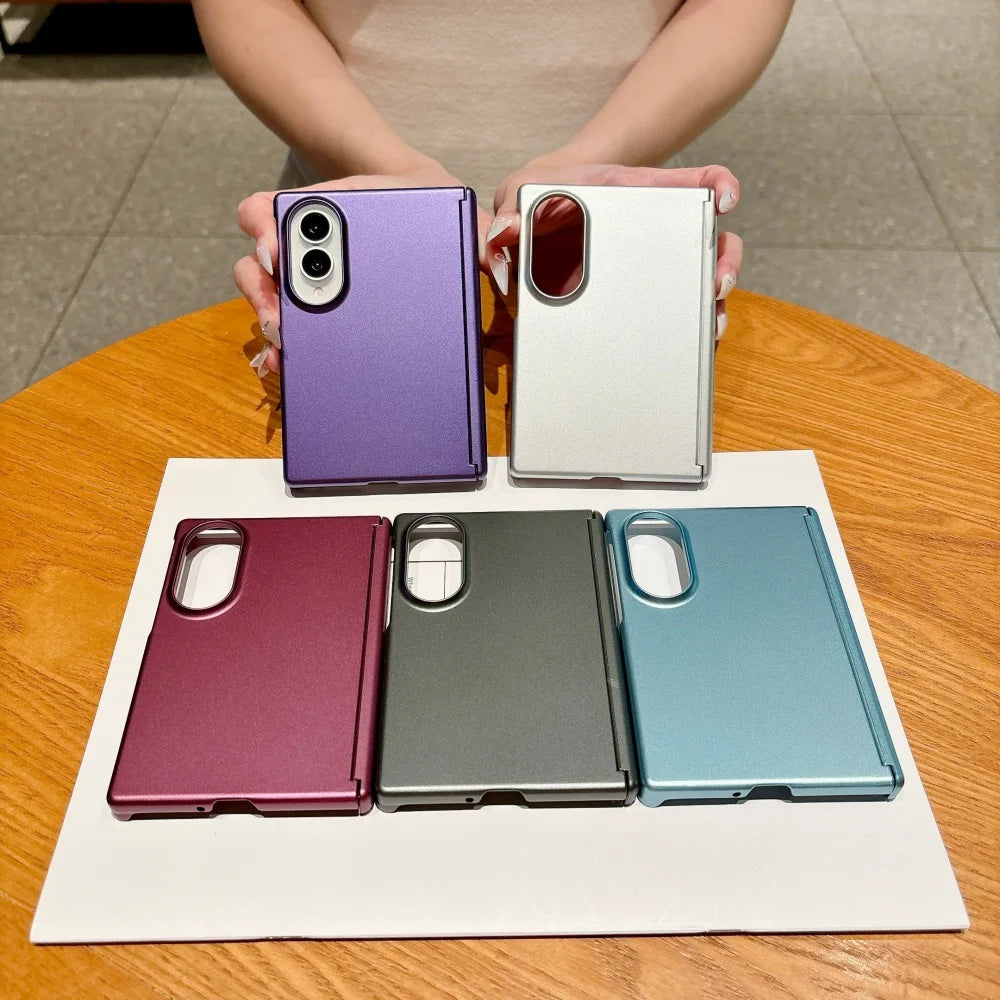 Z Fold8 Metallic Paint Hinge Skin Feel Phone Case For Samsung Galaxy Z Fold8 Ultra 7 6 5 4 Dual-axis Shockproof Bumper PC Cover