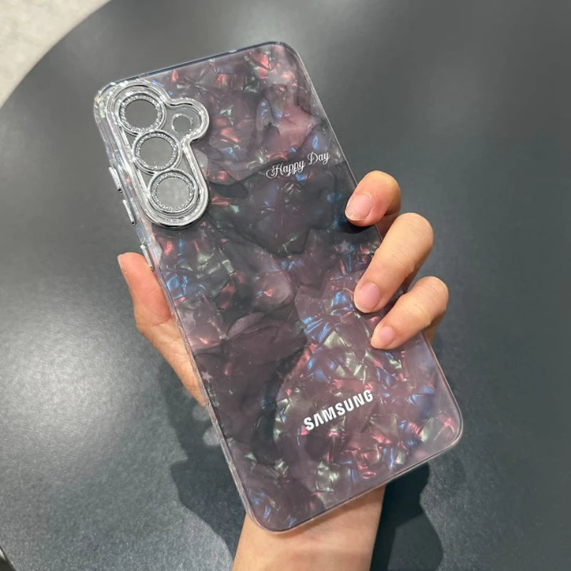Luxury Aurora Glossy Diamond Shell Pattern Case For Samsung Galaxy A56 A55 A54 A53 A54 A36 A35 A34 Lens Film Laser PC Hard Cover