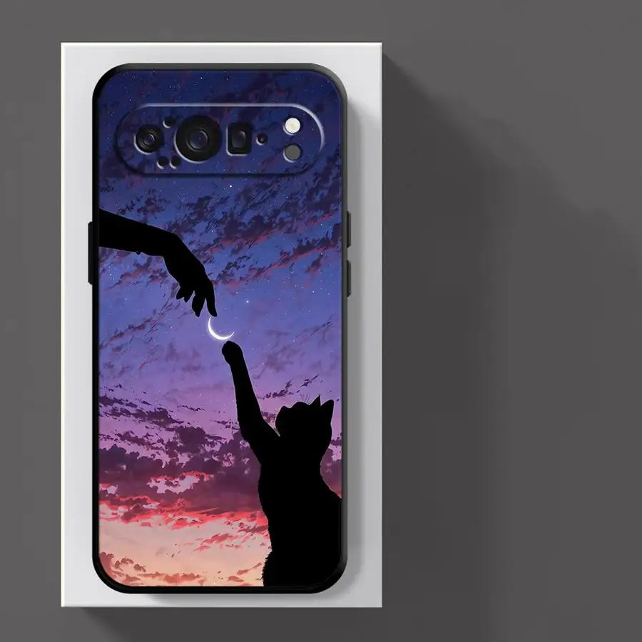 Funda Phone Cover Case for Google Pixel 10A 6 7 8 Pro 10 9 Pro XL 6a 7a 9a 8a Cartoon Night Sky Cat