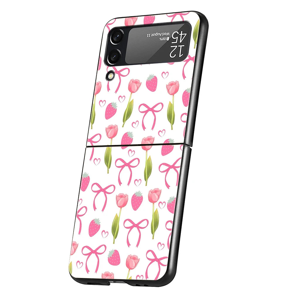 Two White Strawberries Simple Hard PC Phone Case For Samsung Galaxy Z Flip 7 6 5 4 Black Cover For Galaxy Z Flip 3 Foldable Capa