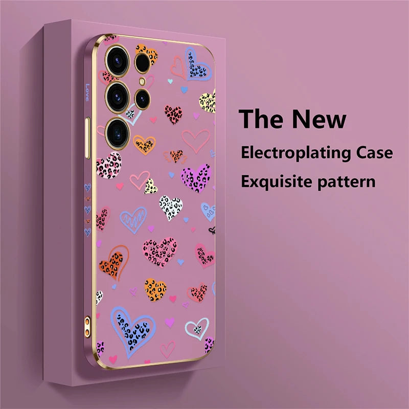 For Samsung Galaxy S25 Ultra Phone Case Cute Cartoon Love Heart Pattern Cover For Samsung S22 Ultra S21 Plus S24 Plus S23 FE