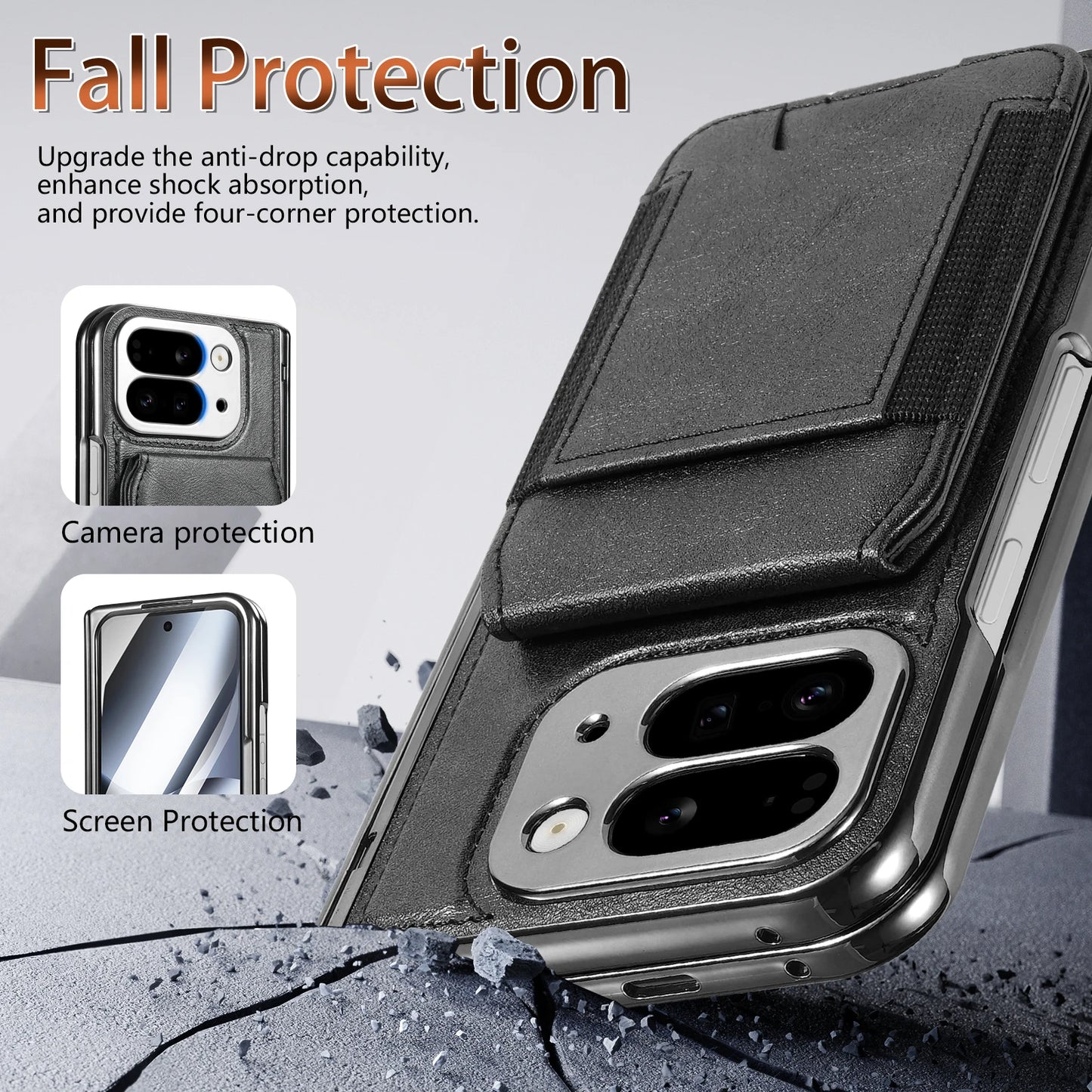 Leather stand protective strap and magnetic tempered glass screen protector phone case for Google Pixel 10 Pro Fold