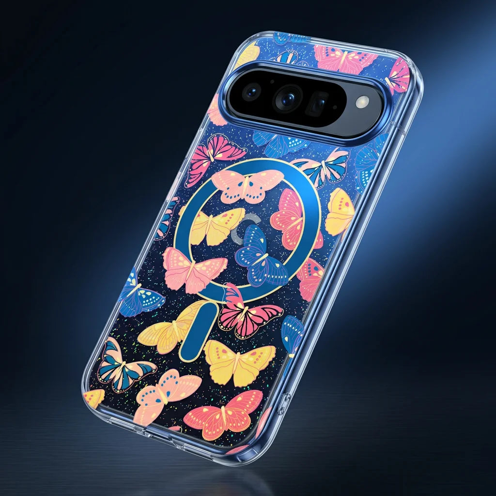 For Google Pixel 10ProXL 9ProXL 9/10Pro 10A 9A Magnetic Phone Case Gradient Blue Light Colorful Butterfly Glitter IMD Anti-Fall.