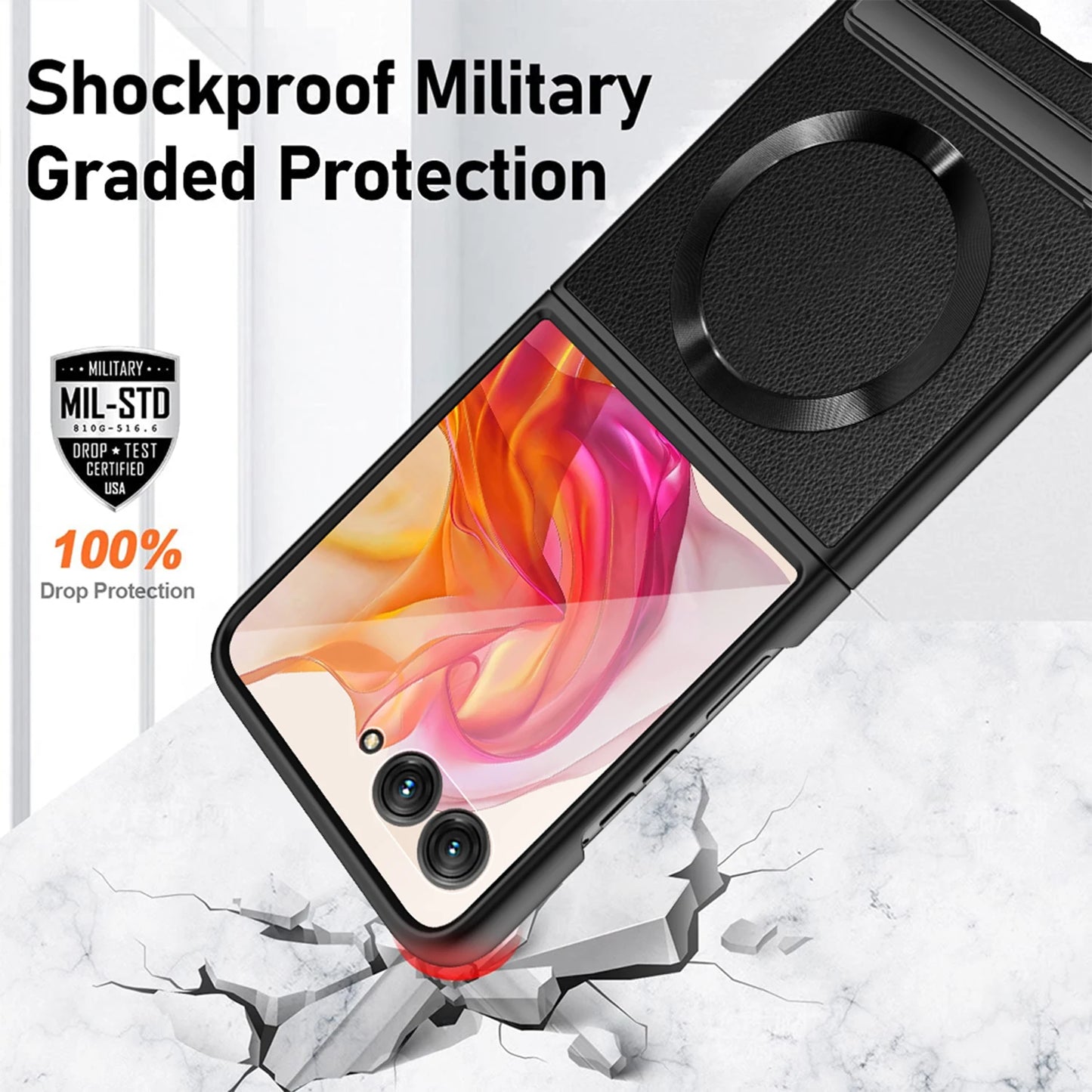 Luxury Leather Magsafe Ring Case For Motorola MOTO RAZR 50 Ultra RAZRPlus 2024 Kickstand Holder Cover 9H HD Glass Film Protector